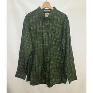 L.L. Bean Long Sleeve Green Plaid Wrinkle Free Button Front Shirt Men's XL-REG